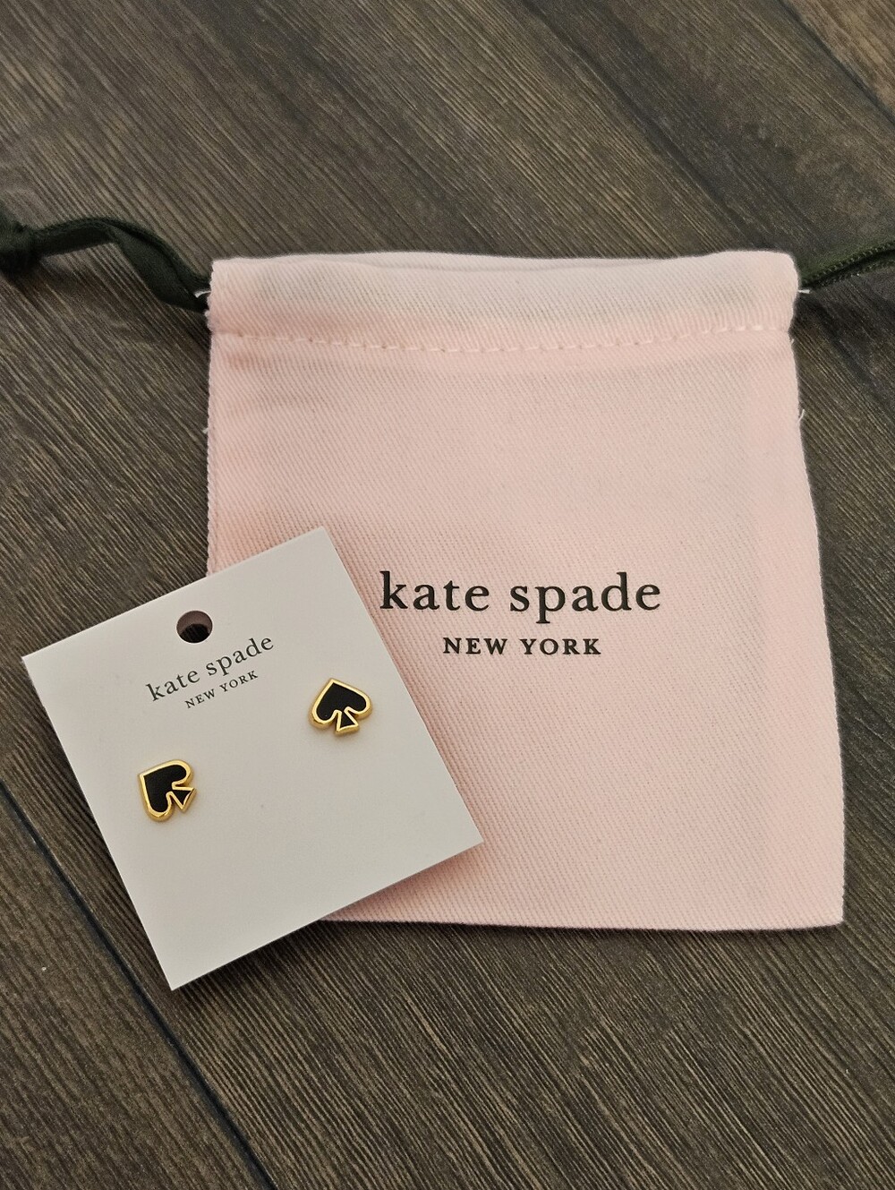 NWT Kate Spade Black & Gold Everyday Spade Stud Earrings + Branded Dusty